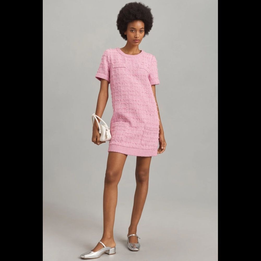 Anthropologie Endless Rose Short-Sleeve Tweed Shift Mini Dress